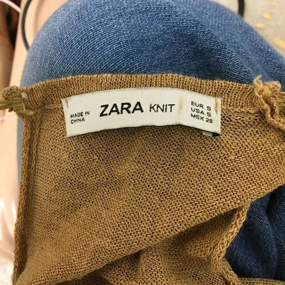 Zara Rustic Brown Linen Blend V-Neck Sleeveless Pull On Knit Jumpsuit Size S